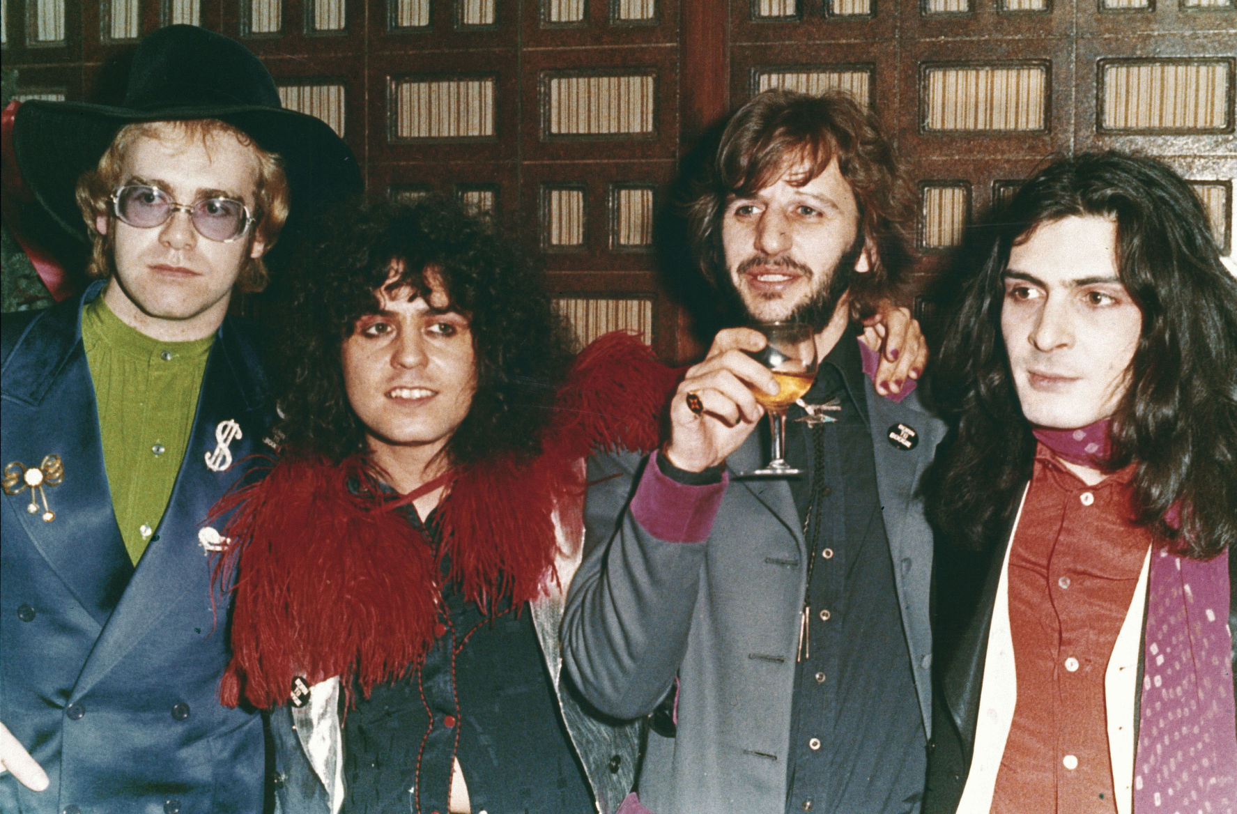 1973: Elton John, Marc Bolan, Ringo Starr and Mickey Finn